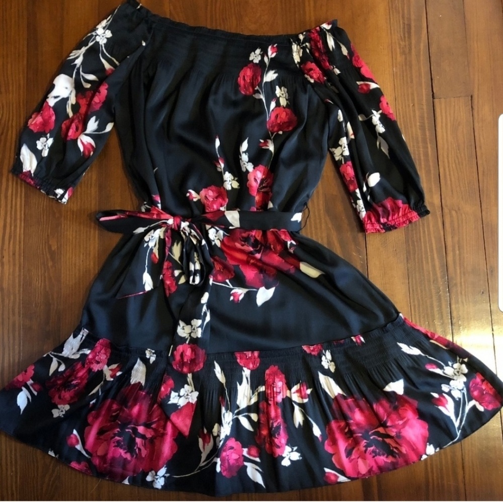 WHBM satin off the shoulder dress